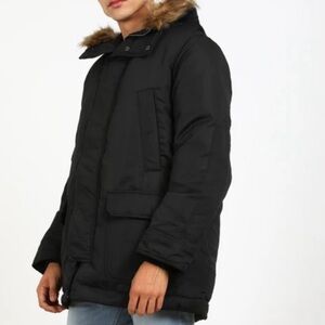 GAP Black Puffer Jacket with Faux Fur Trim